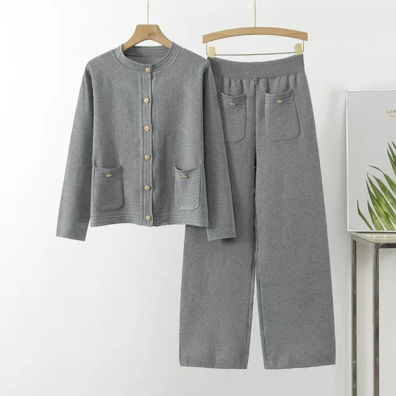 Knit Cardigan & Wide Leg Pants Set