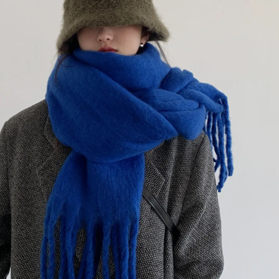 Blue Mohair Tassel Scarf