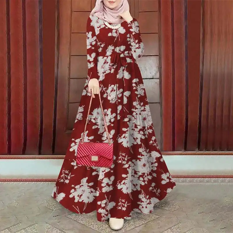 Muslim Floral Long Abaya Dress