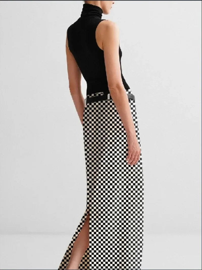 Women Long Plaid Maxi Skirt