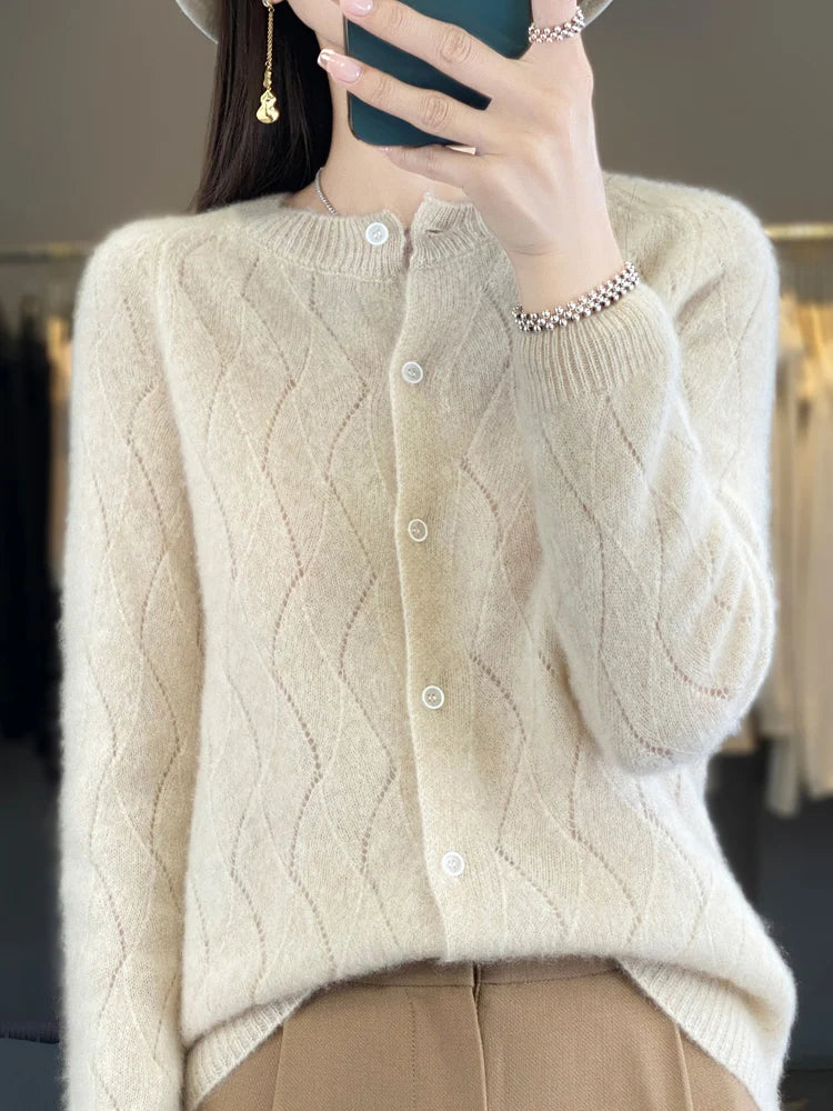 Merino Wool O-Neck Cardigan
