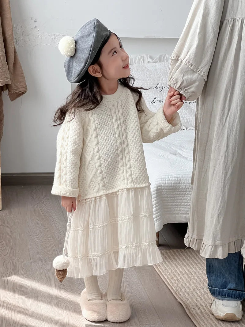 Girls Knitted Gauze Sweater Dress
