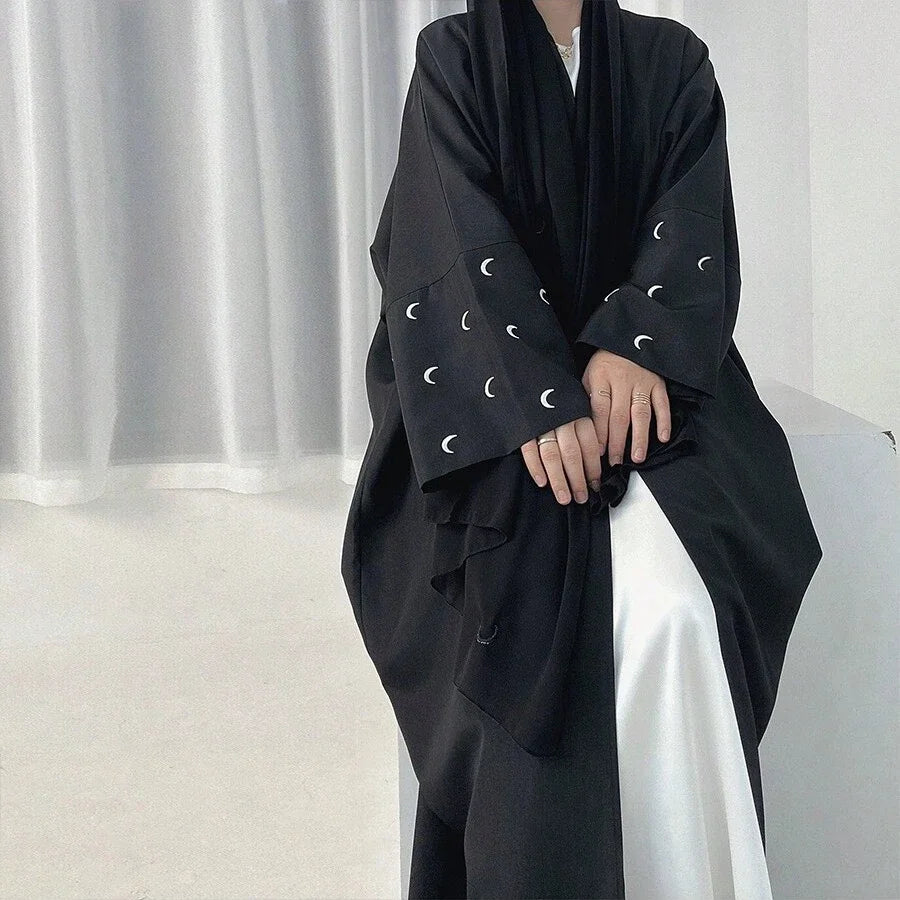 Moon Embroidery Open Front Abaya