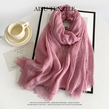 Solid color cotton and linen scarf, spring and autumn thin versatile shawl, artistic women's autumn and winter long scarf