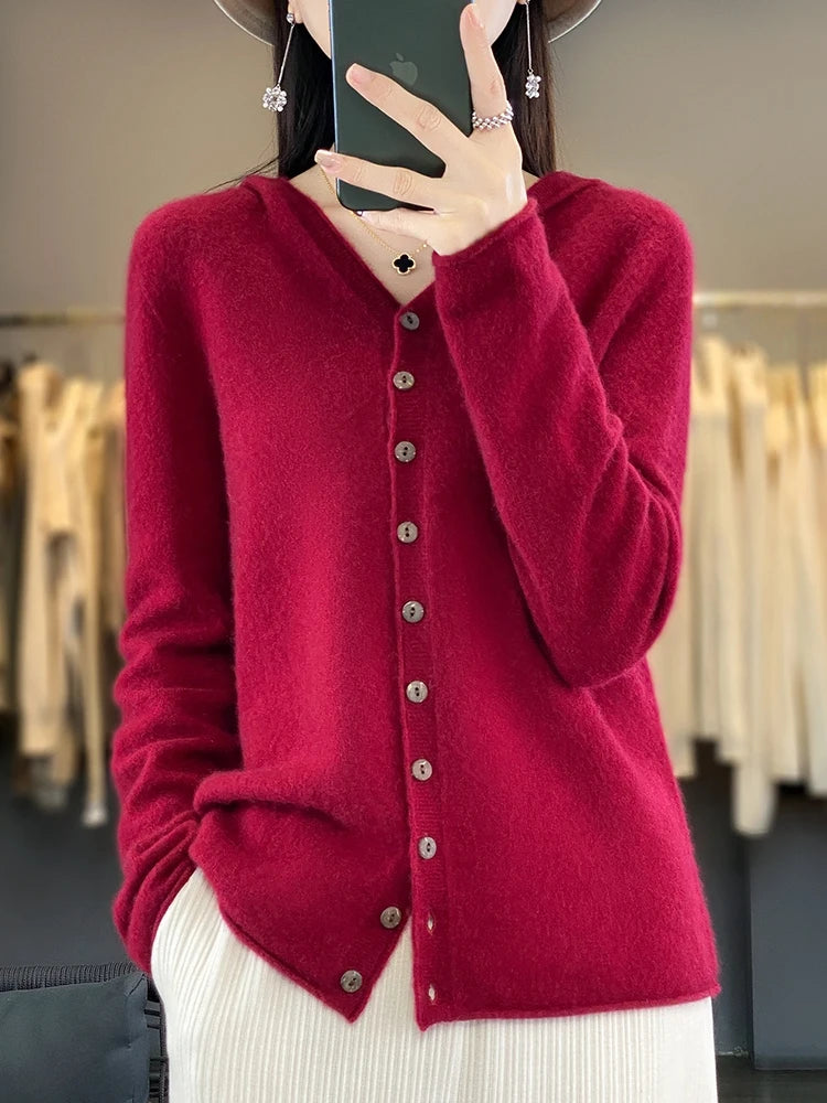 Merino Wool Hooded Cardigan