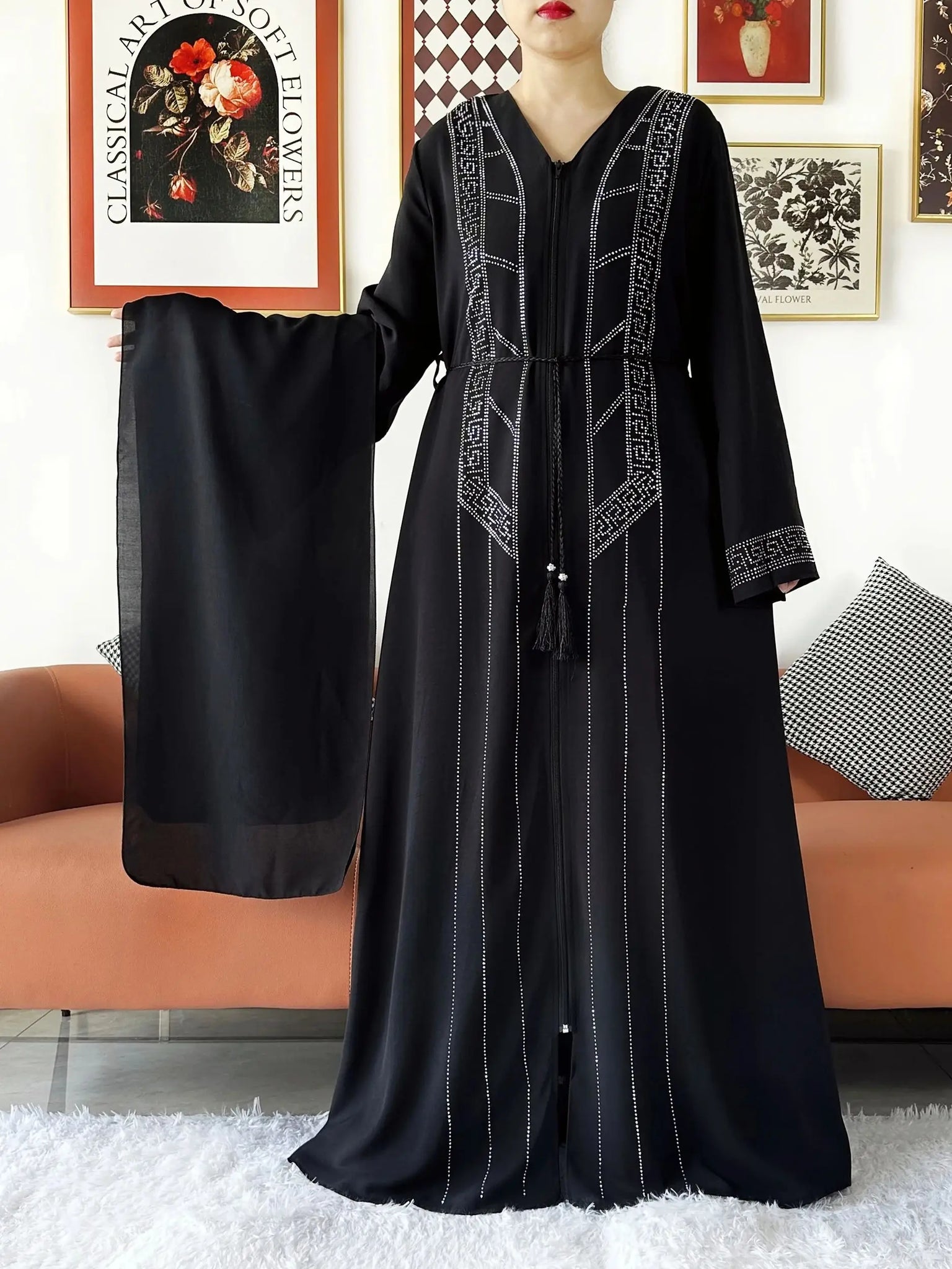 Chiffon Zipper Open Abaya Dress