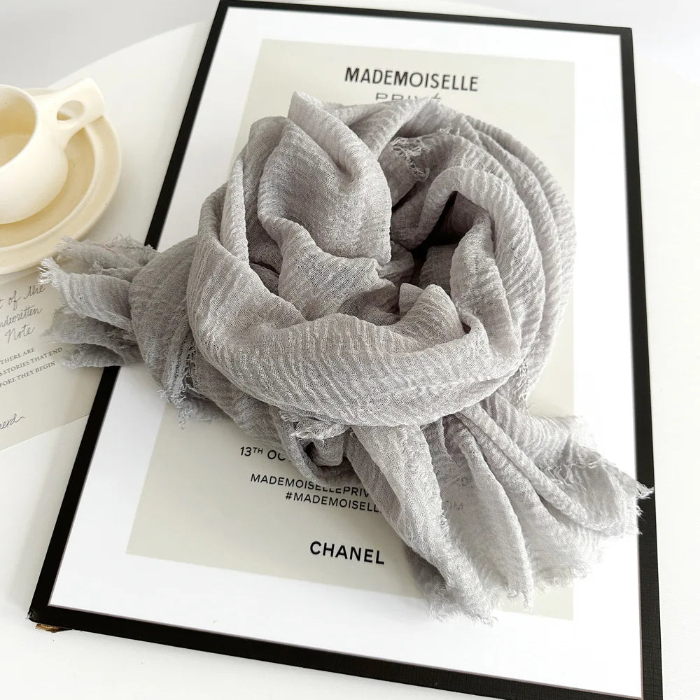 Solid color cotton and linen scarf, spring and autumn thin versatile shawl, artistic women's autumn and winter long scarf